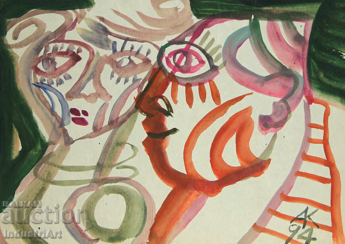 Contemporary Art Watercolor Expressionist Portrait Couple - 5