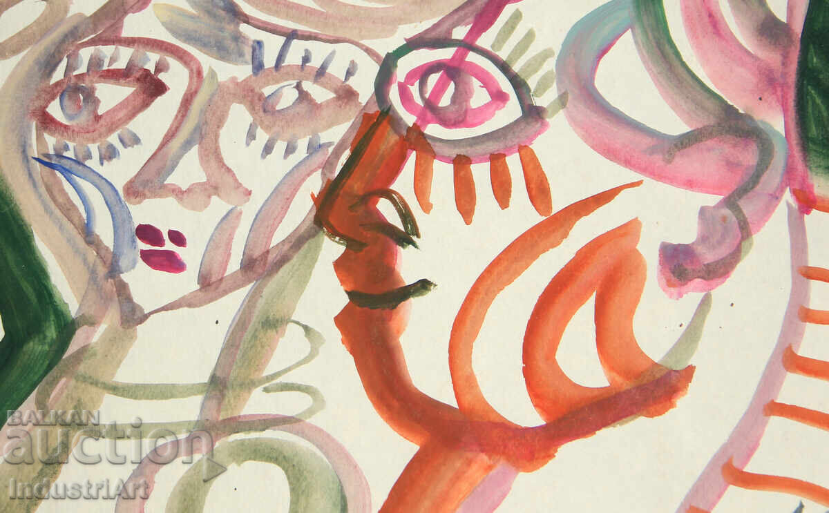 Contemporary Art Watercolor Expressionist Portrait Couple