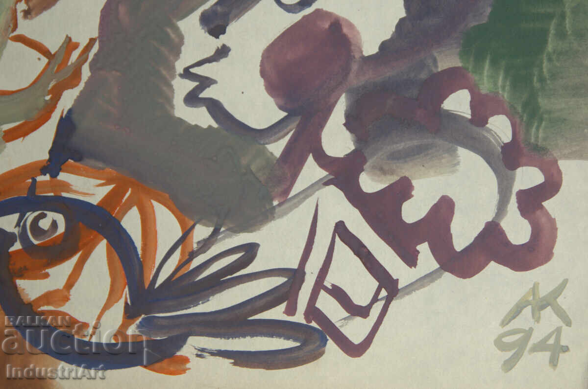 Δημοπρασία Σύγχρονη τέχνη ακουαρέλα Εξπρεσιονιστική σύνθεση