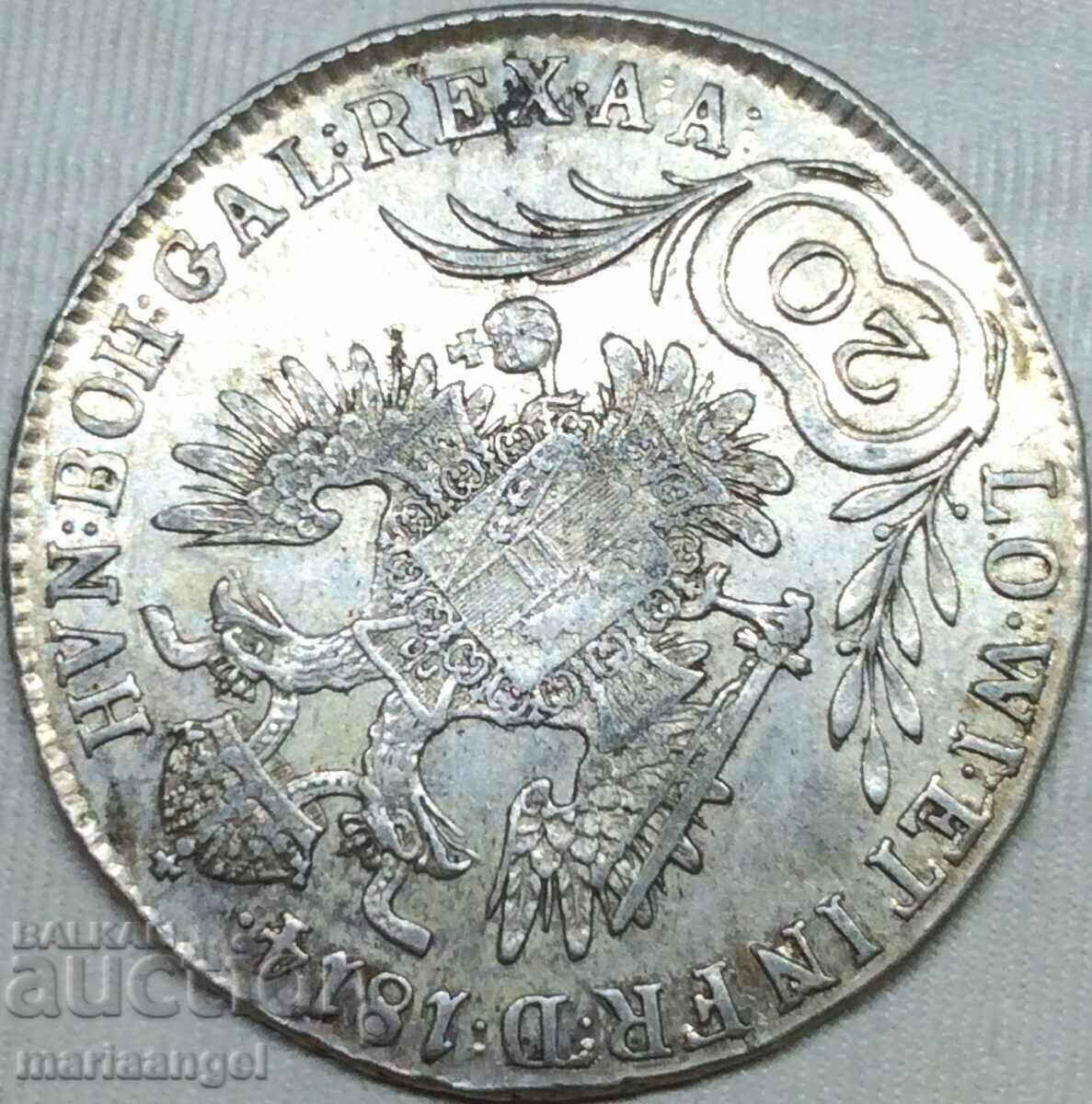 Licitație 20 Kreuzer 1814 Austria A - Viena Franz I 1792-1835 6,6 ani Ag