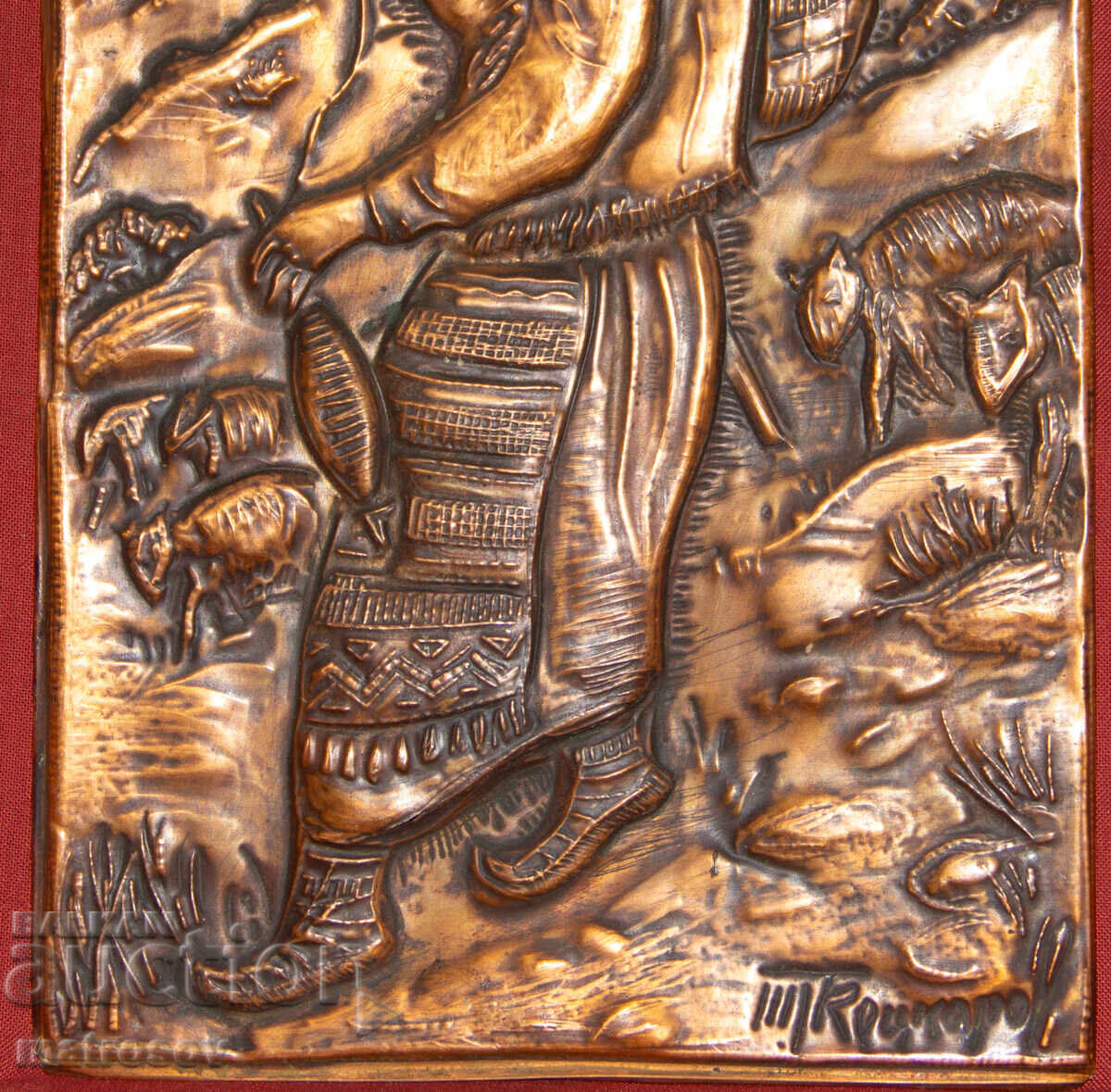 Copper plaque bas-relief, pastoral landscape - 5
