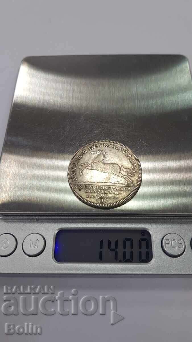Rare Silver Coin 2/3 Thaler Germany 1765 - 7 Rare Silver Coin 2/3 Thaler Germany 1765 - 7