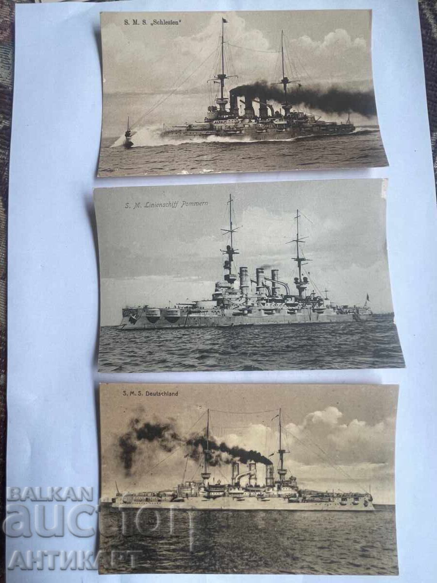 WWI German Navy Battleships Cruisers 3 Postcards