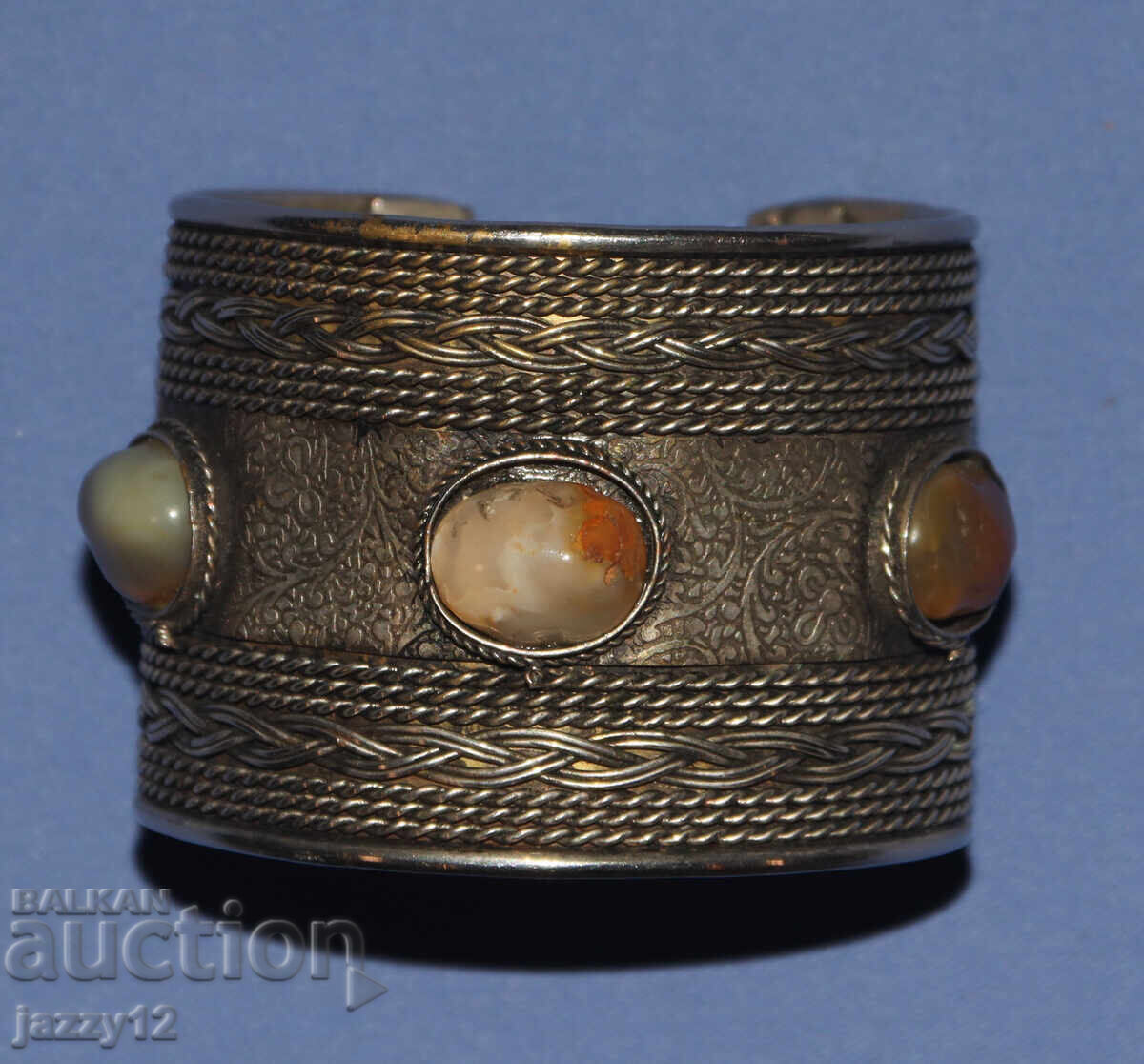 Δημοπρασία Σύγχρονο φαρδύ ρυθμιζόμενο ασημένιο βραχιόλι