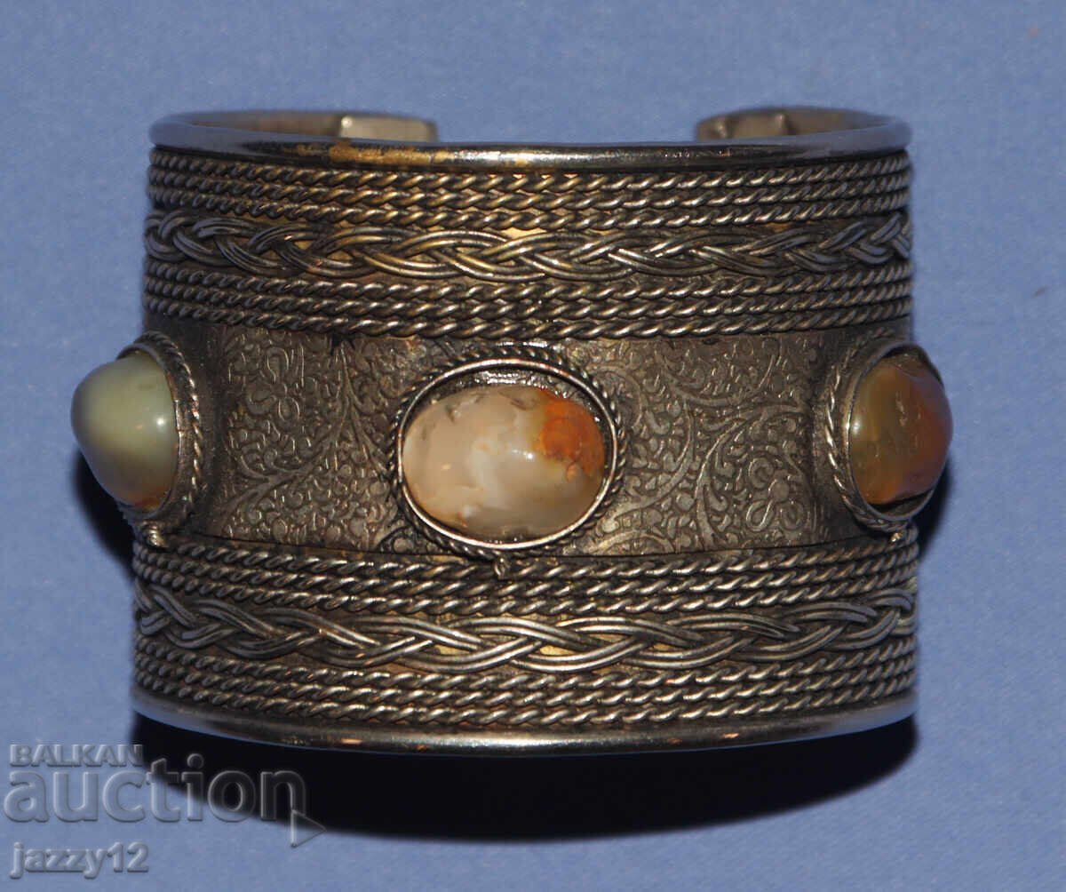 Σύγχρονο φαρδύ ρυθμιζόμενο ασημένιο βραχιόλι