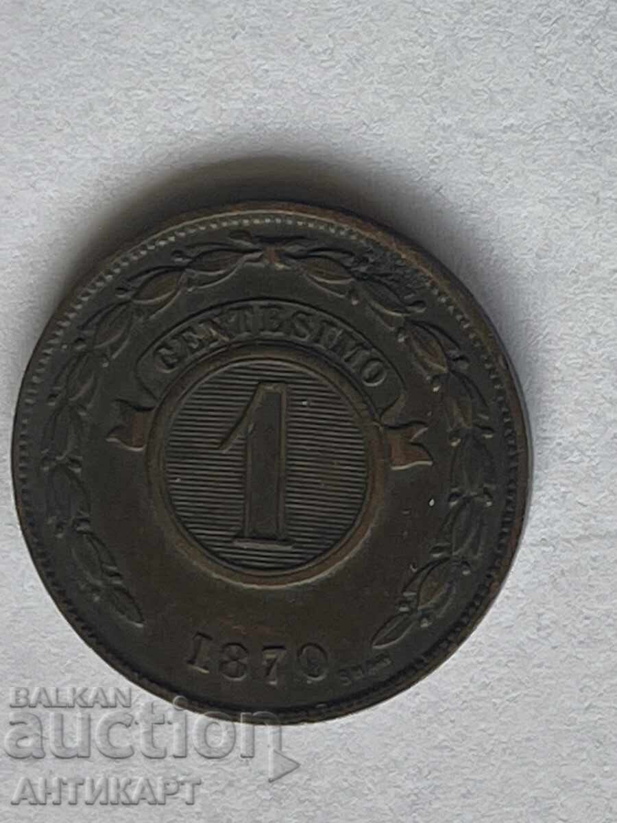 Monedă rară Paraguay 1 centesimo 1870 Monedă rară Paraguay 1 centesimo 1870