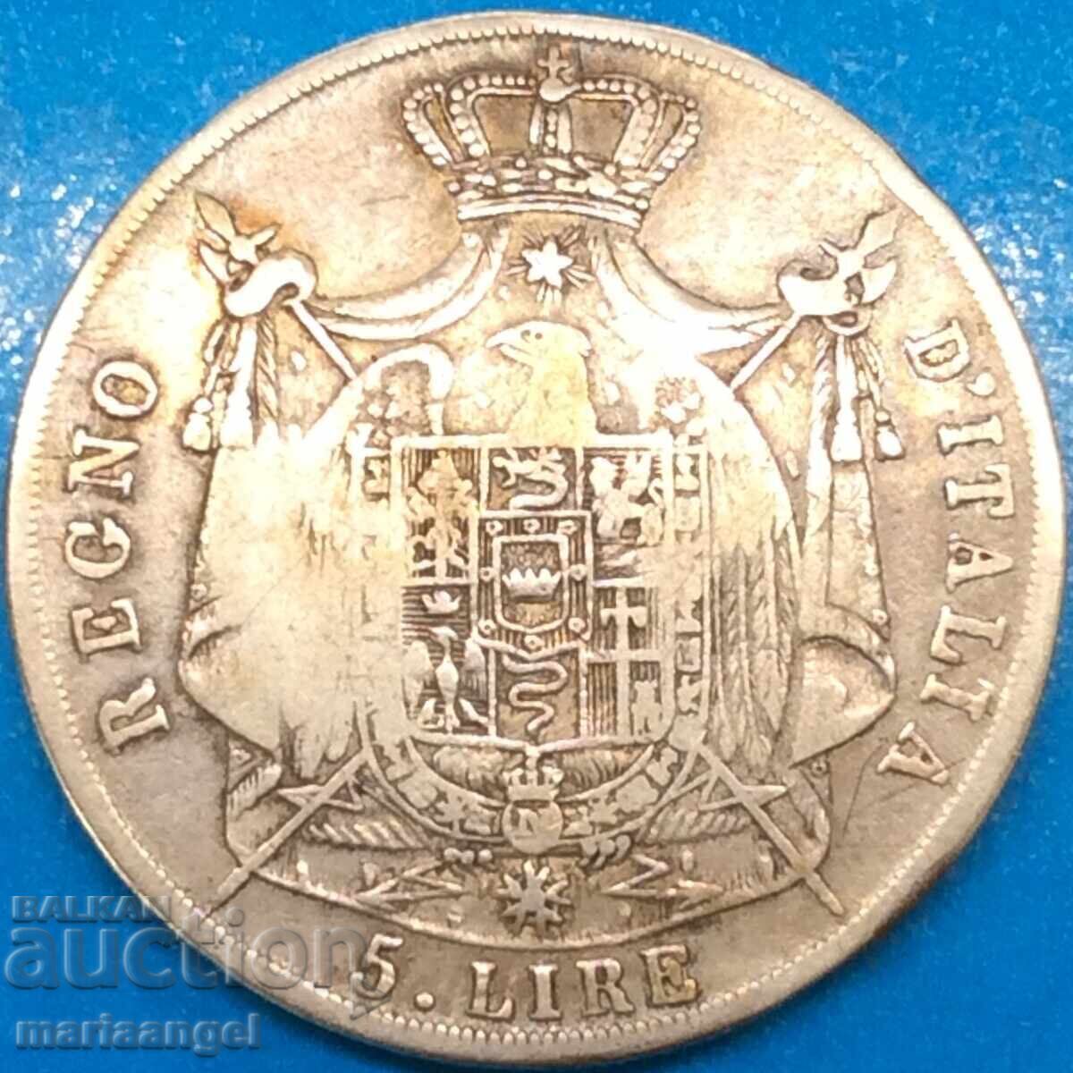 Napoleon 5 Lire 1811 France for Italy M - Milan 24.59g - 6
