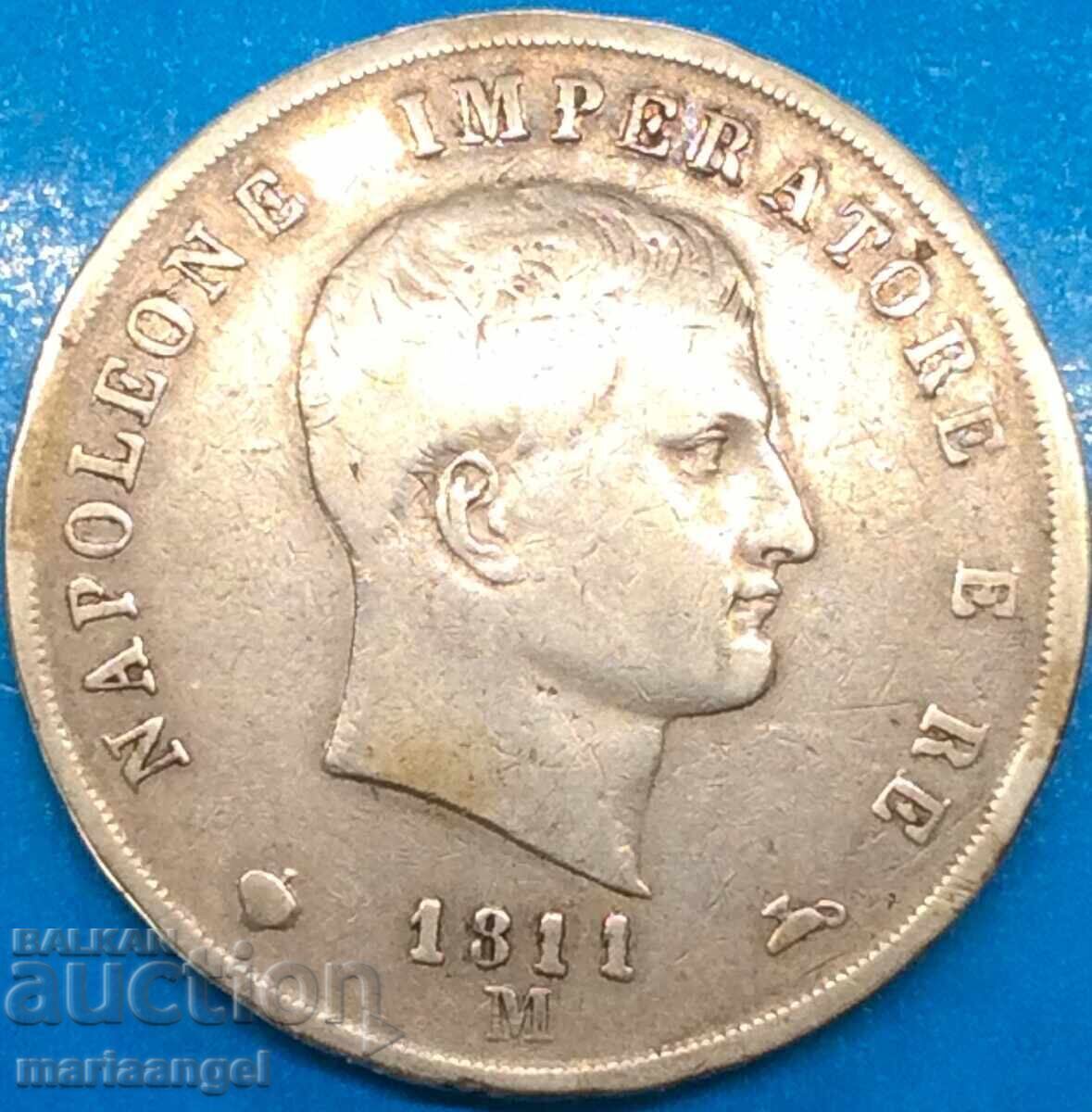 Napoleon 5 Lire 1811 France for Italy M - Milan 24.59g