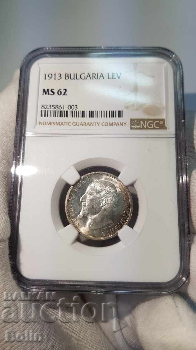 MS 62 - Monedă de argint bulgară regală 1 lev 1913 NGC cu preț 180.00 BGN | € 92.03