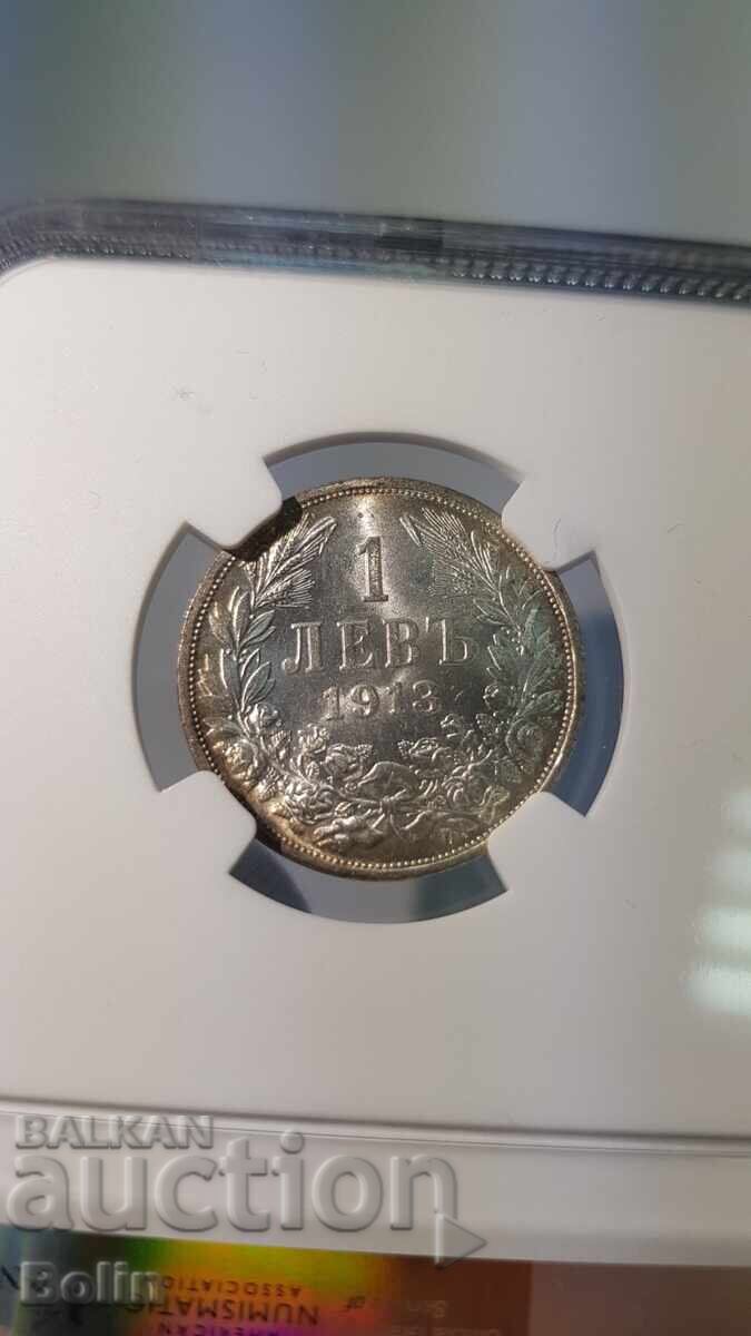 MS 62 - Monedă de argint bulgară regală 1 lev 1913 NGC - 6