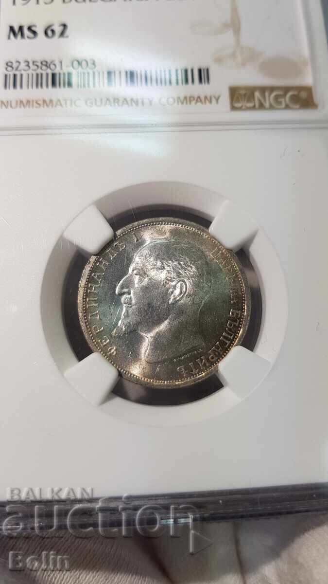 MS 62 - Monedă de argint bulgară regală 1 lev 1913 NGC