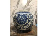 Borcan ceramic chinezesc, albastru și alb