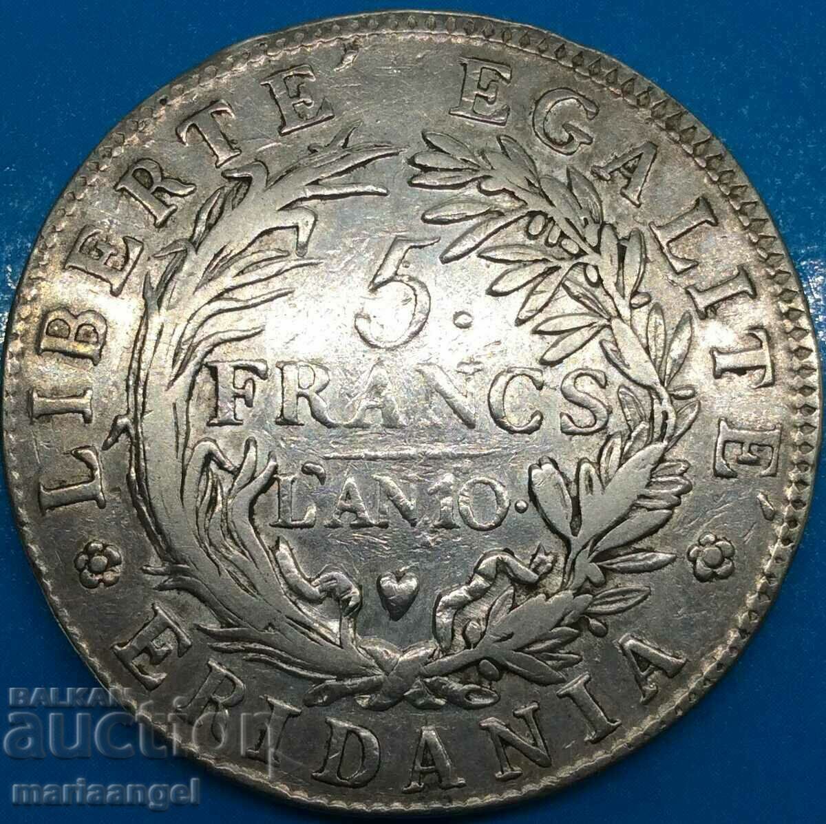 Napoleon 5 Franc LaN 10 (1802) Subalpina 24.78g silver - 5 Napoleon 5 Franc LaN 10 (1802) Subalpina 24.78g silver - 5