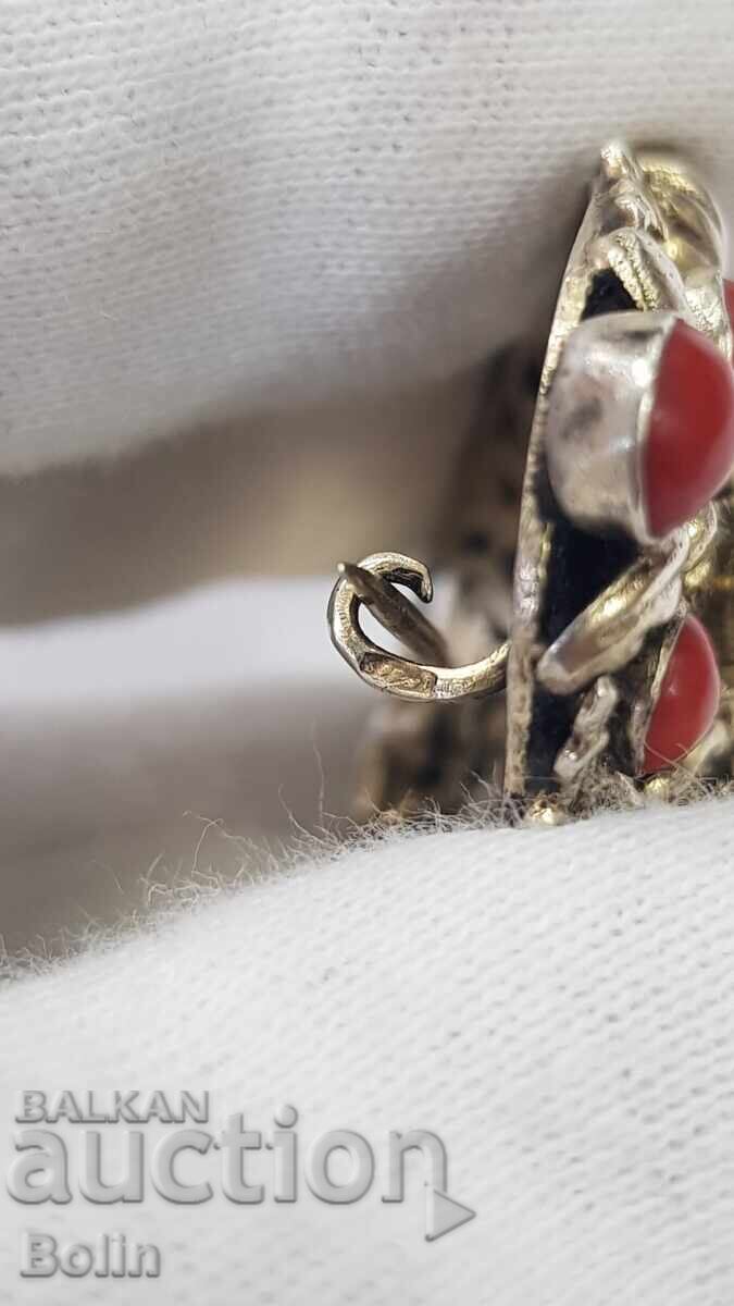 Unique Silver Gilt Brooch, Corals and Pearls Biedermeier - 6