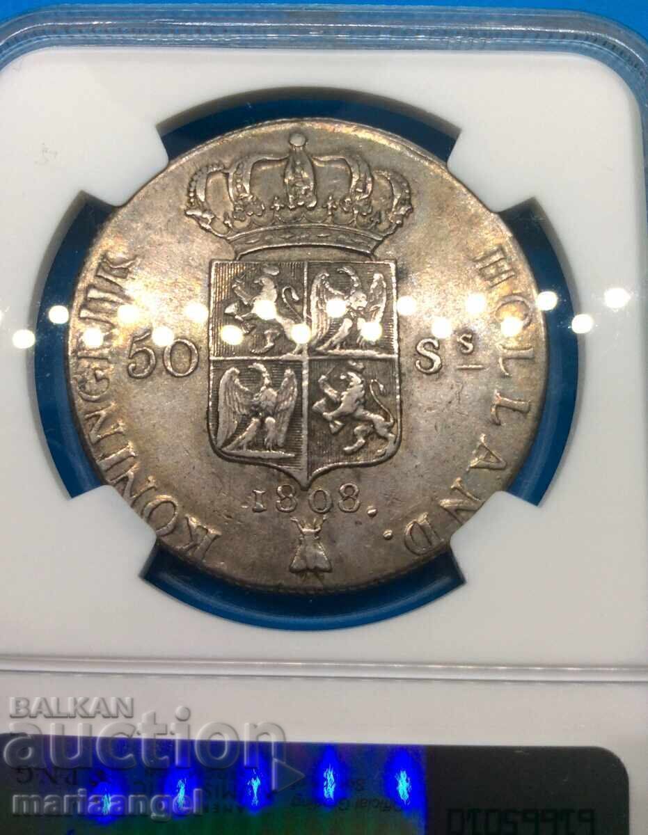 Auction  Louis Napoleon 1808 50 Stuiver Netherlands NGC AU50 .900 Fine