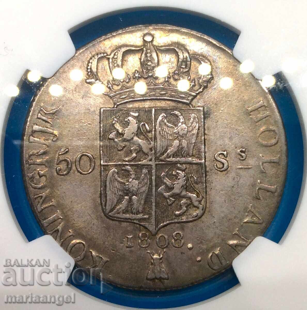 Louis Napoleon 1808 50 Stiver Netherlands NGC AU 50 Ag - 7