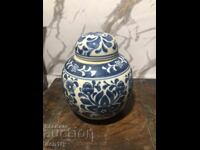 Borcan ceramic chinezesc, albastru și alb