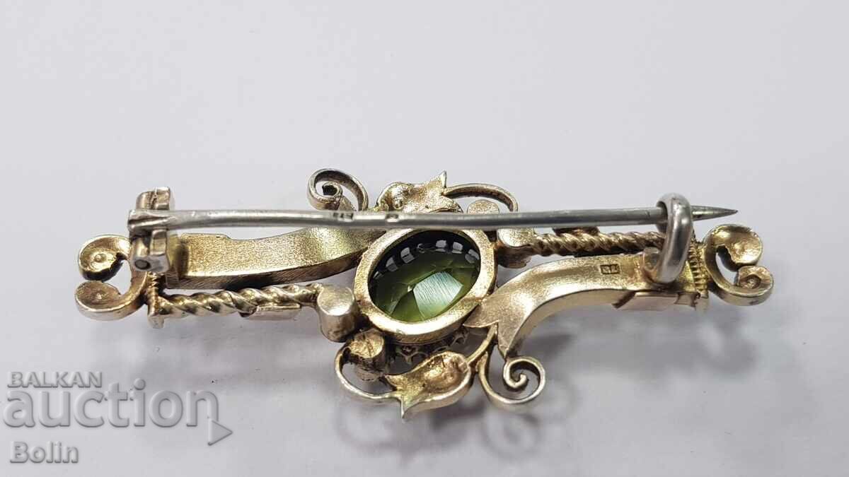 Κορυφαία συλλεκτική ασημένια καρφίτσα με μαργαριτάρια, τουρμαλίνη και χρυσό 19ος αιώνας - 5
