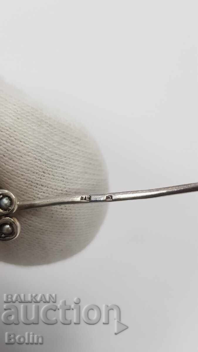 Κορυφαία συλλεκτική ασημένια καρφίτσα με μαργαριτάρια, τουρμαλίνη και χρυσό 19ος αιώνας - 6