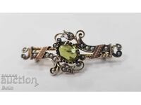 Broșă de colecție din argint, cu perle, turmalină și aur, de top, sec. XIX