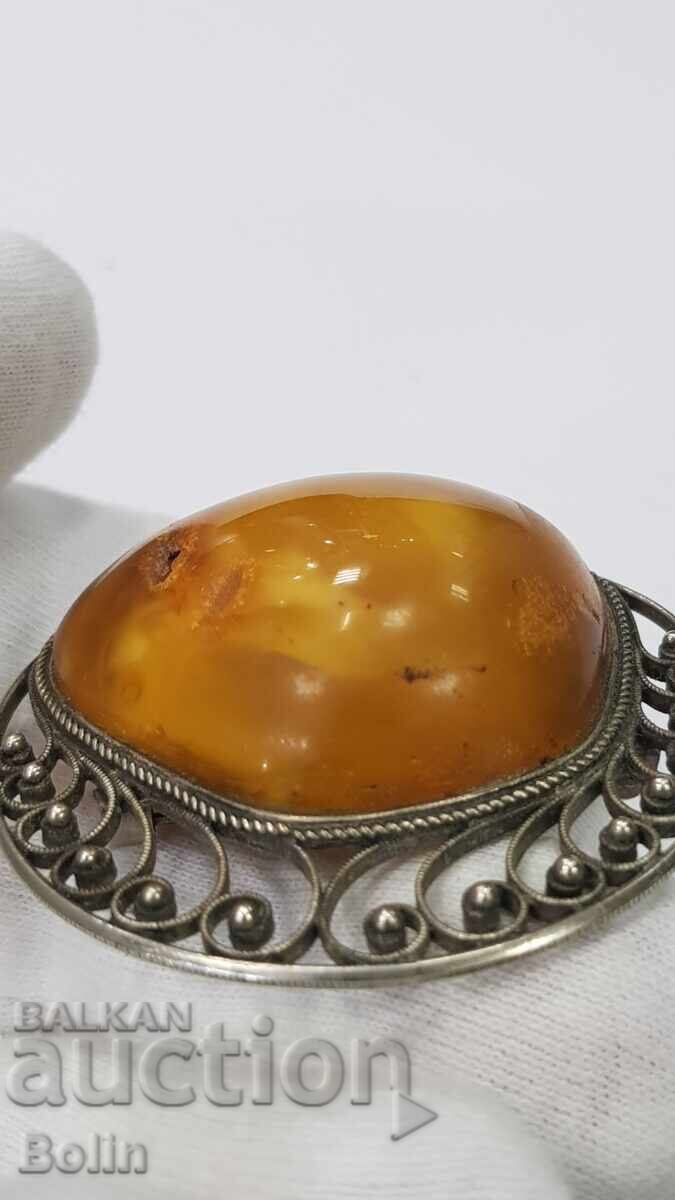 Beautiful old brooch with a huge natural amber piece, Europe with price 290.00 BGN | € 148.27