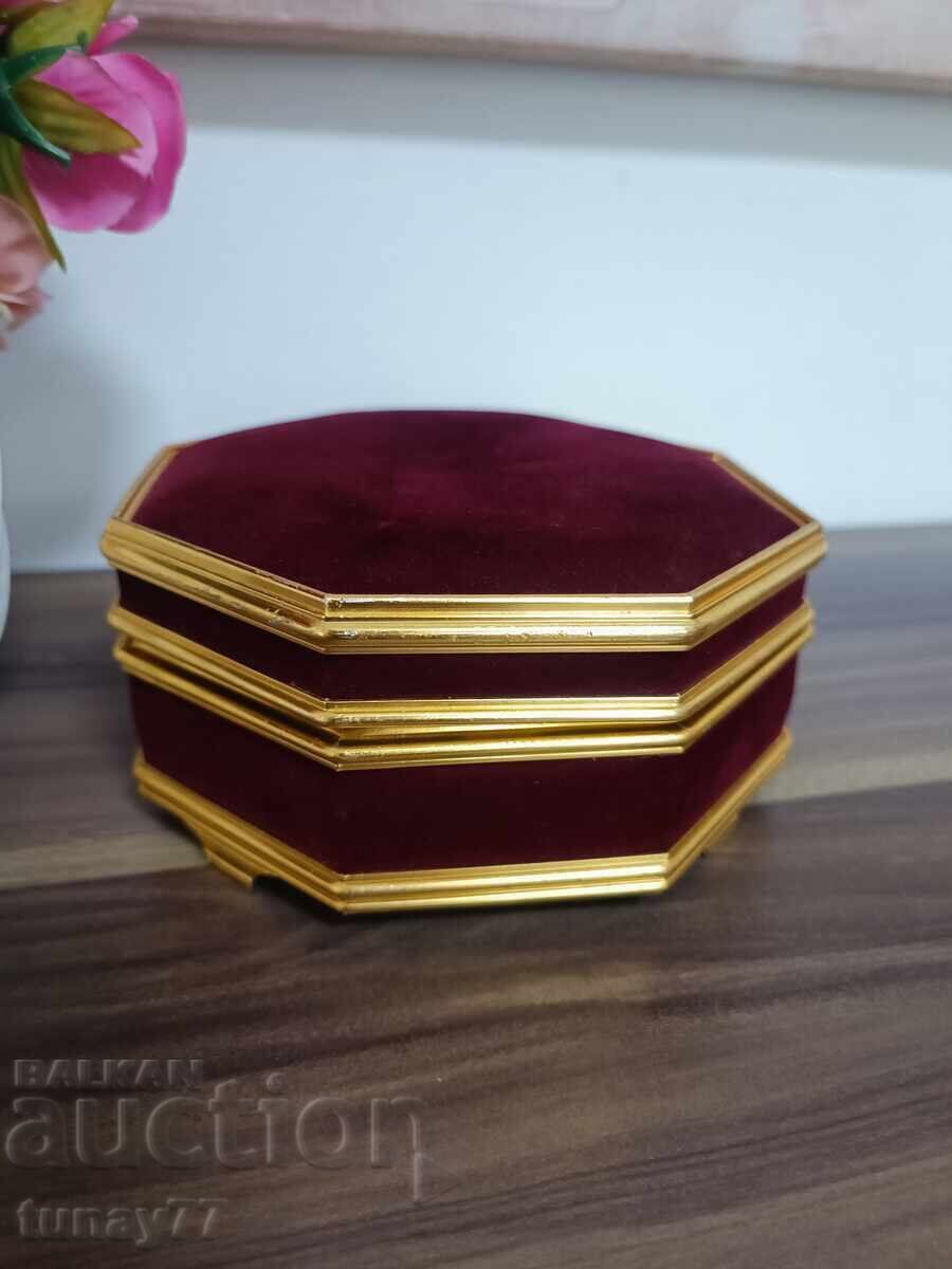 Cutie de bijuterii vintage mare din catifea cu marcaj