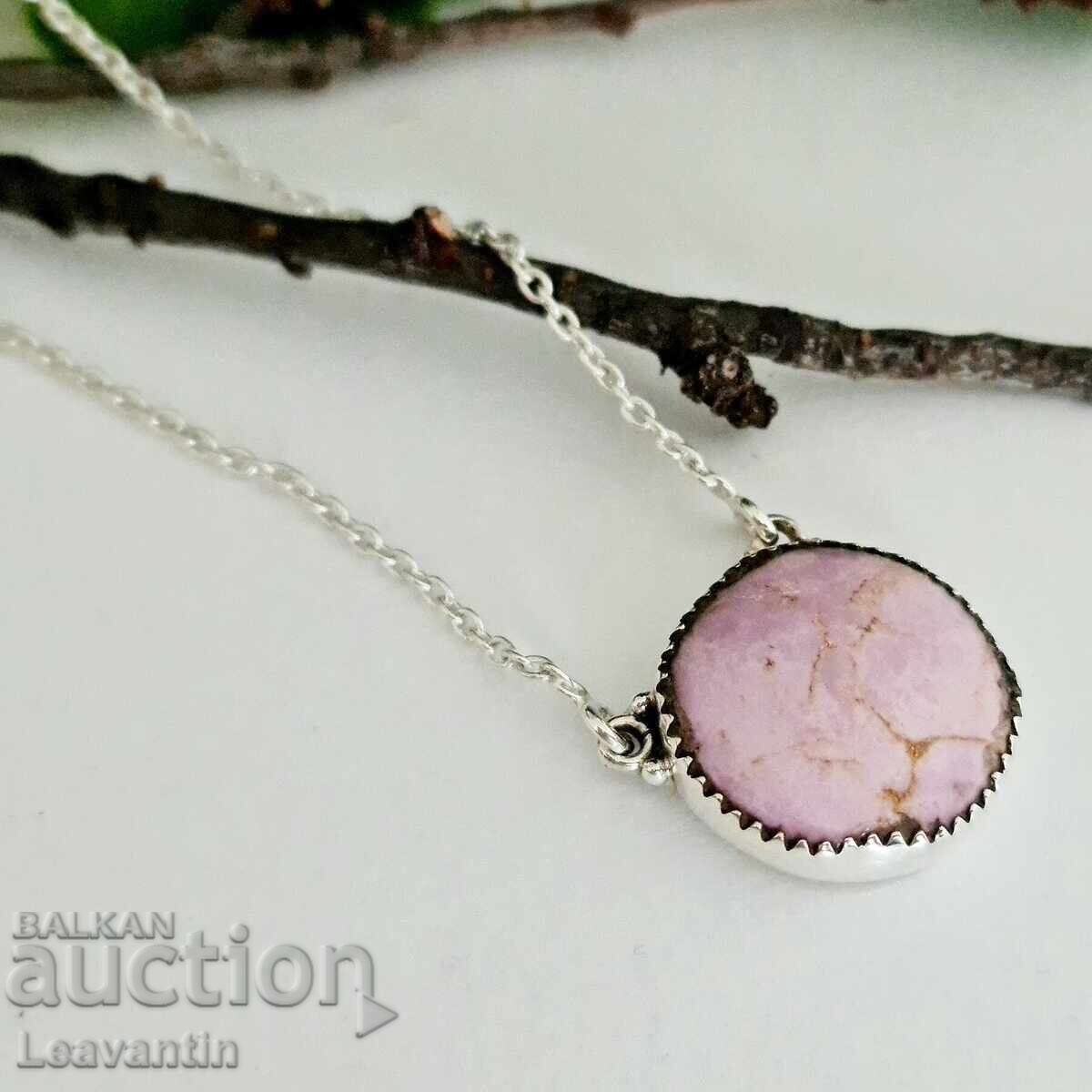 Auction  Silver necklace with natural purple phosphosiderite