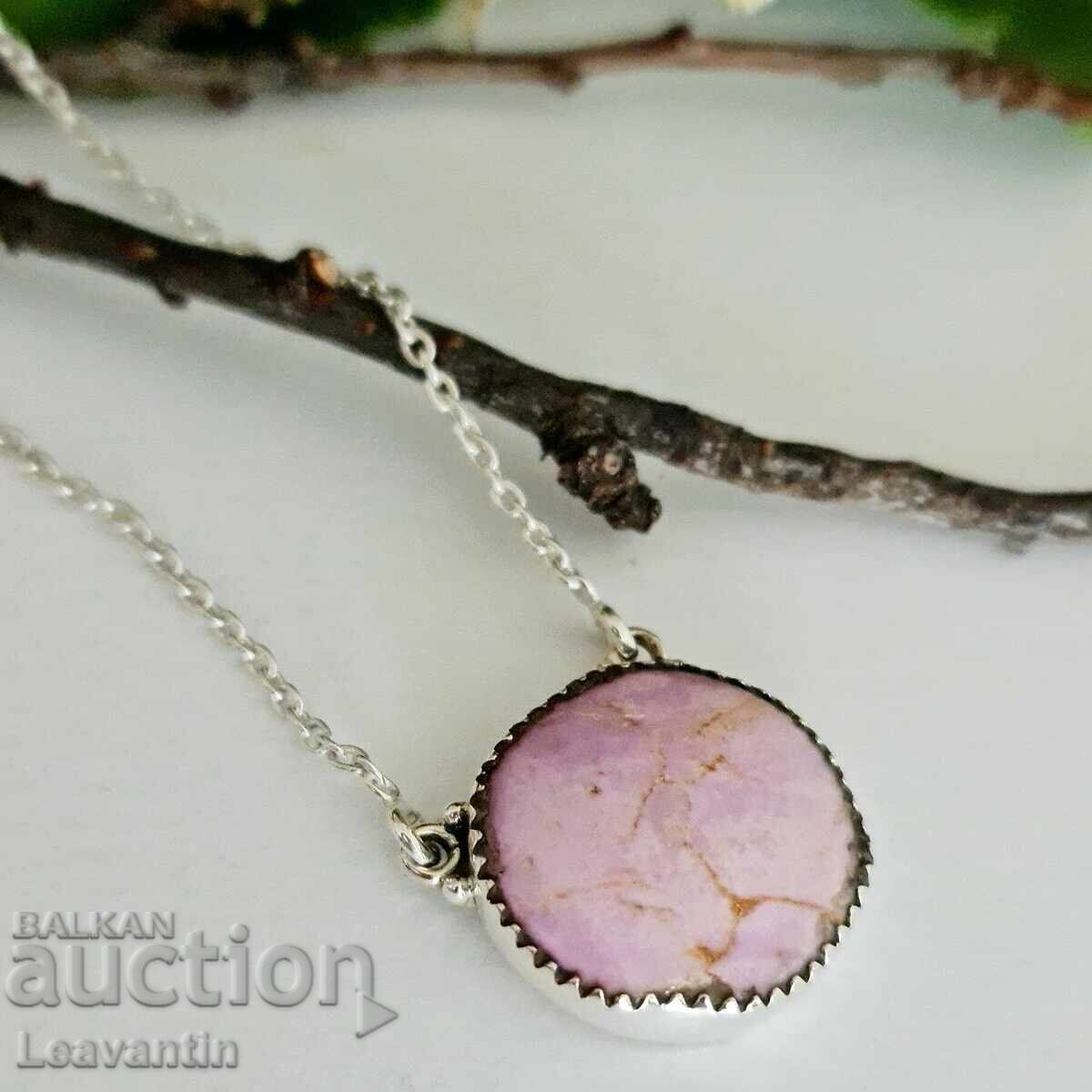 Silver necklace with natural purple phosphosiderite
