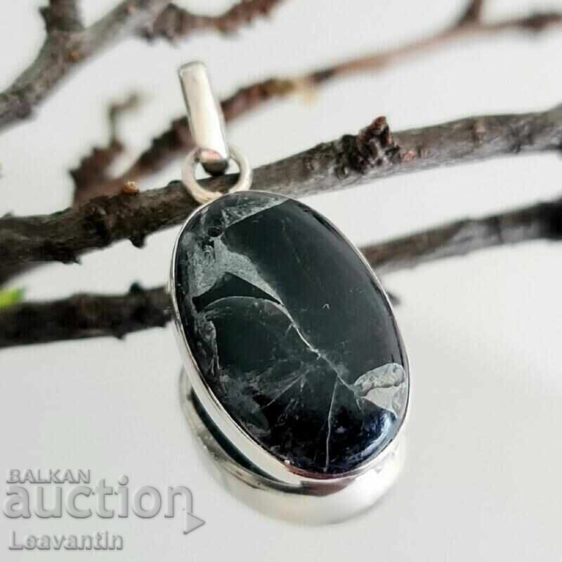 Доставка на Сребърна висулка с черен Цинков Тюркоаз