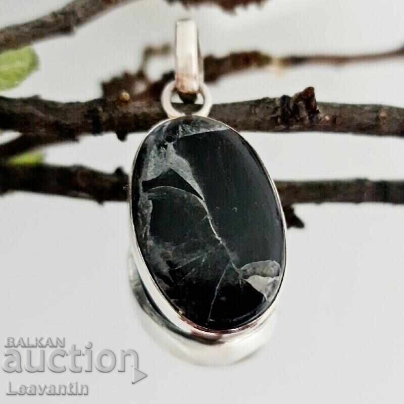 Сребърна висулка с черен Цинков Тюркоаз