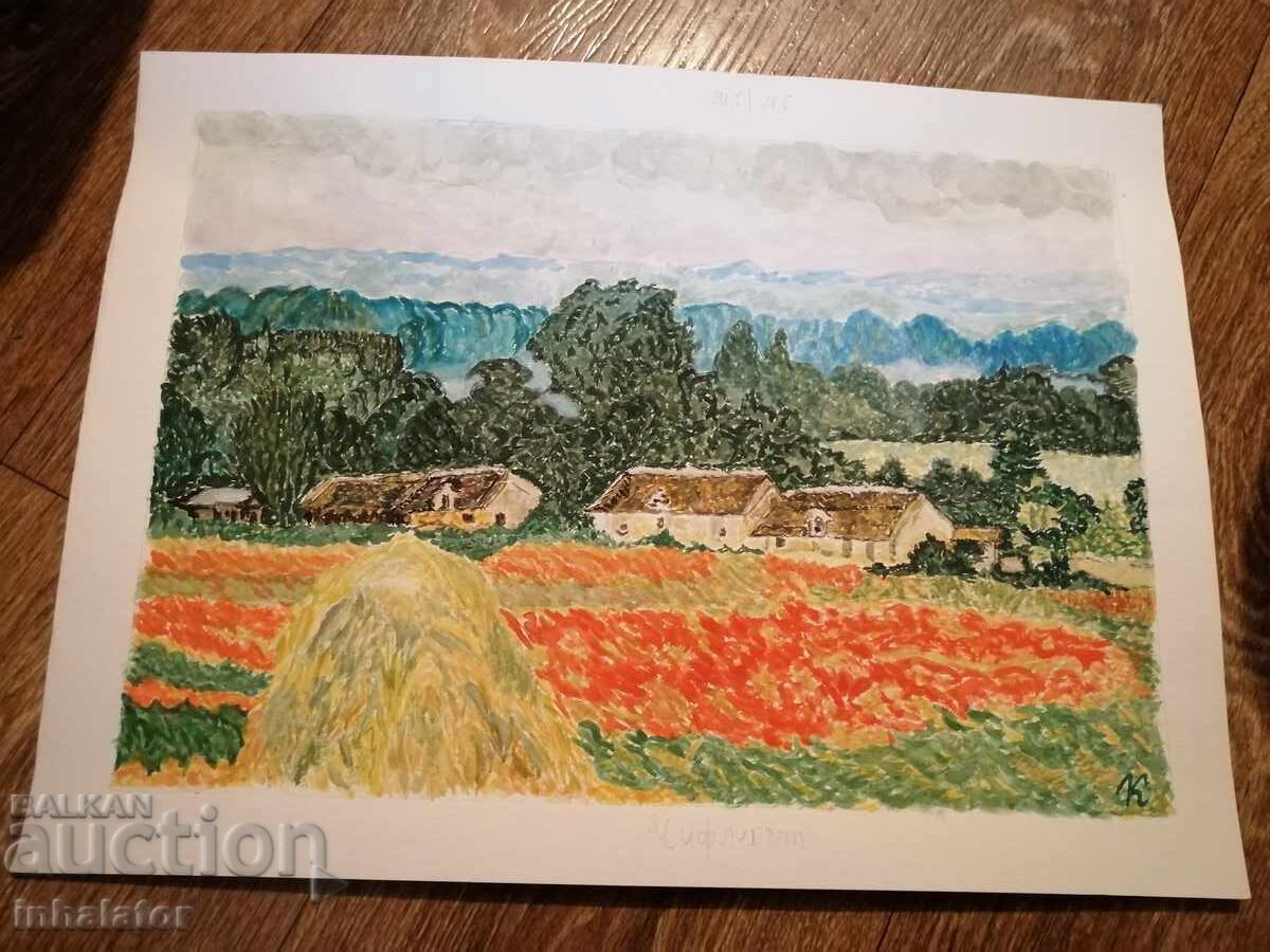 Acuarelă The homestead 41,5 - 28,5 cm