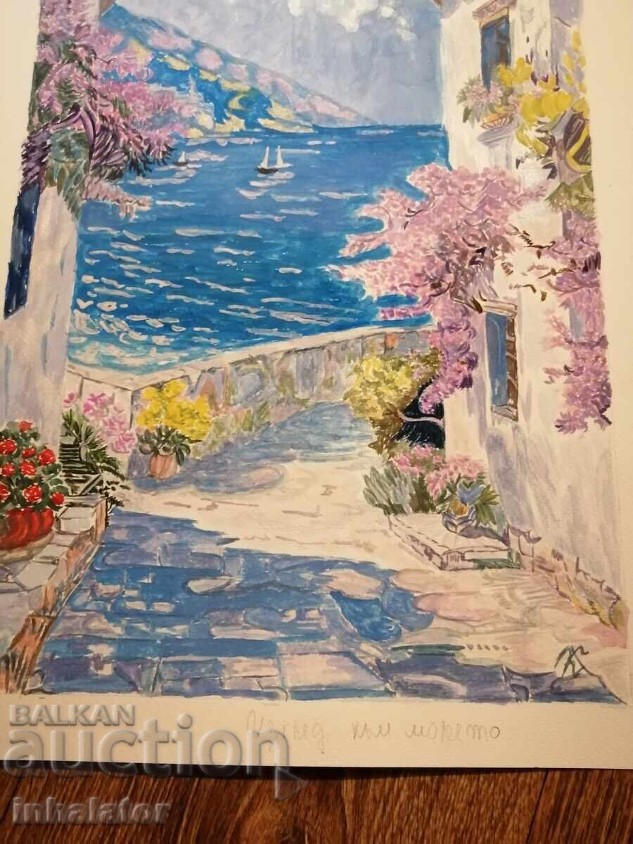 Licitație Vedere la acuarelă a mării 27 - 42 cm