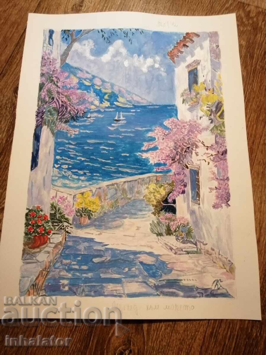 Vedere la acuarelă a mării 27 - 42 cm