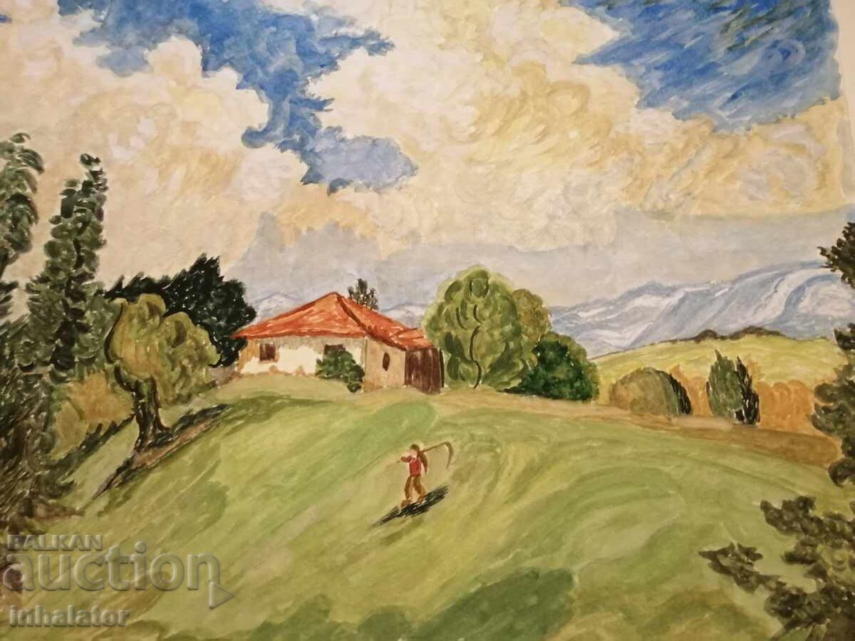 Доставка на Акварел Иде буря над село 38 - 28 см