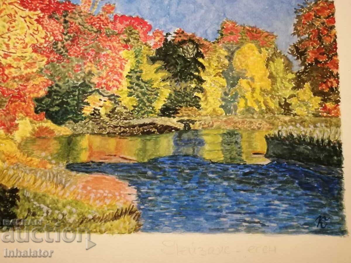 Auction  Watercolor Landscape Autumn 36 - 26 cm