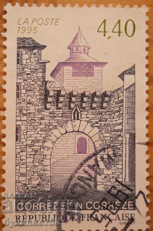 Франция "Крепостната порта и църквата в Корез" - 1995 г Франция "Крепостната порта и църквата в Корез" - 1995 г