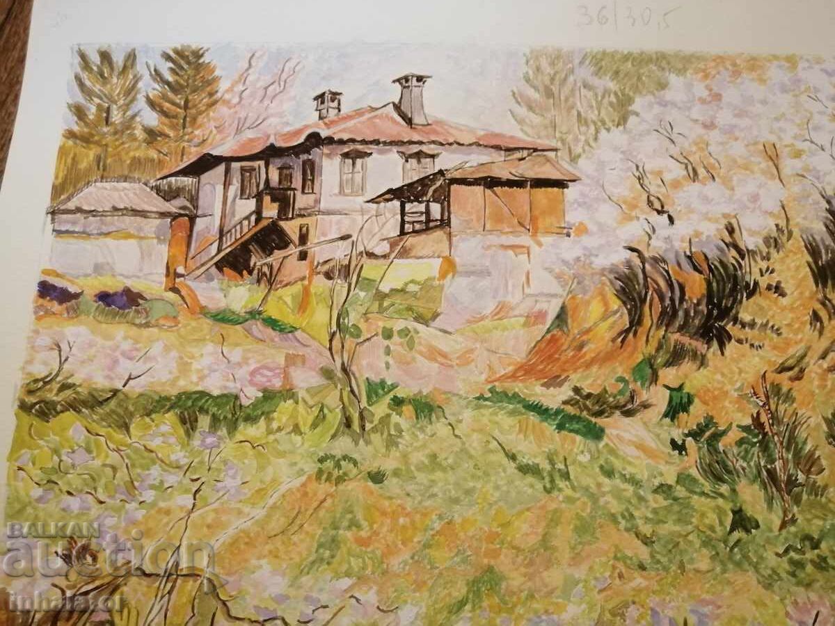 Ακουαρέλα αγροτικό τοπίο 36 - 30.5 εκ με τιμή 30.00 BGN | € 15.34