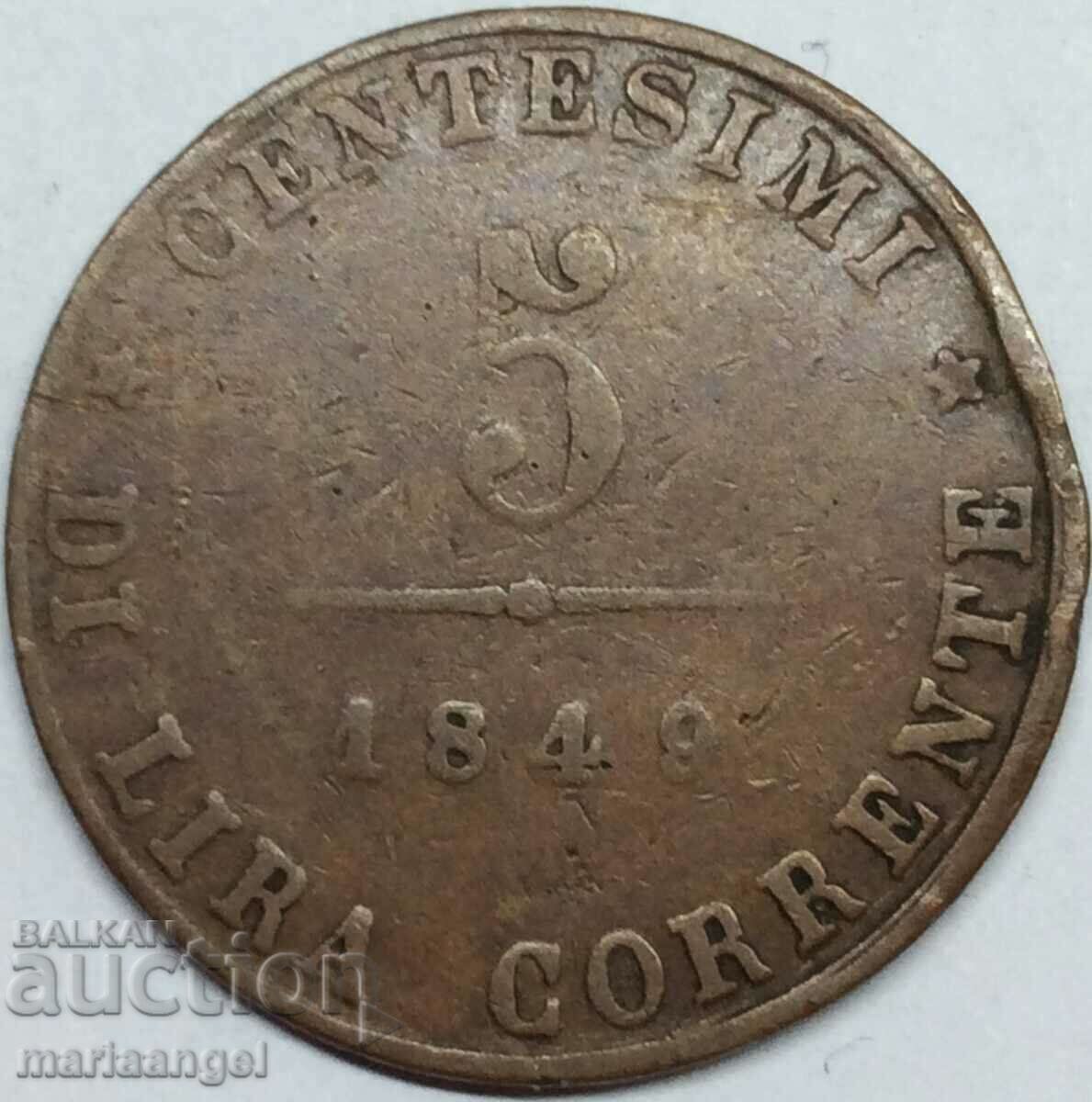 Venetia 5 centesimi 1849 Italia 24mm cupru cu preț 18.00 BGN | € 9.20