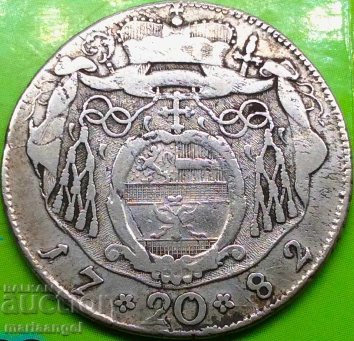 Аукцион 20 кройцера 1782 Австрия Залцбург граф Колоредо сребро Аукцион 20 кройцера 1782 Австрия Залцбург граф Колоредо сребро