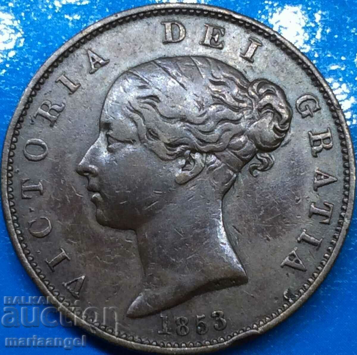 Marea Britanie 1/2 penny 1853 9.61g 28mm bronz - 6 Marea Britanie 1/2 penny 1853 9.61g 28mm bronz - 6