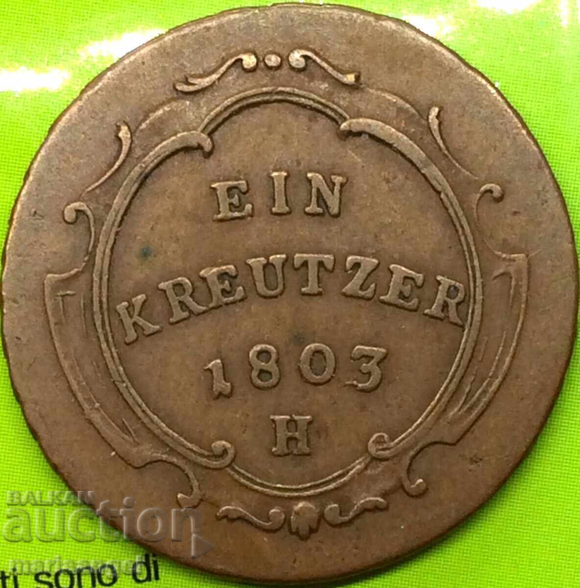 1 Kreuzer 1803 N - Günzburg Austria 6,03g χαλκός σπάνιος με τιμή 45.00 BGN | € 23.01