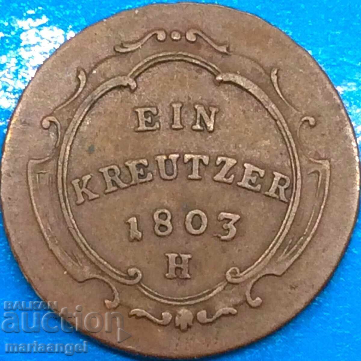 Παράδοση 1 Kreuzer 1803 N - Günzburg Austria 6,03g χαλκός σπάνιος