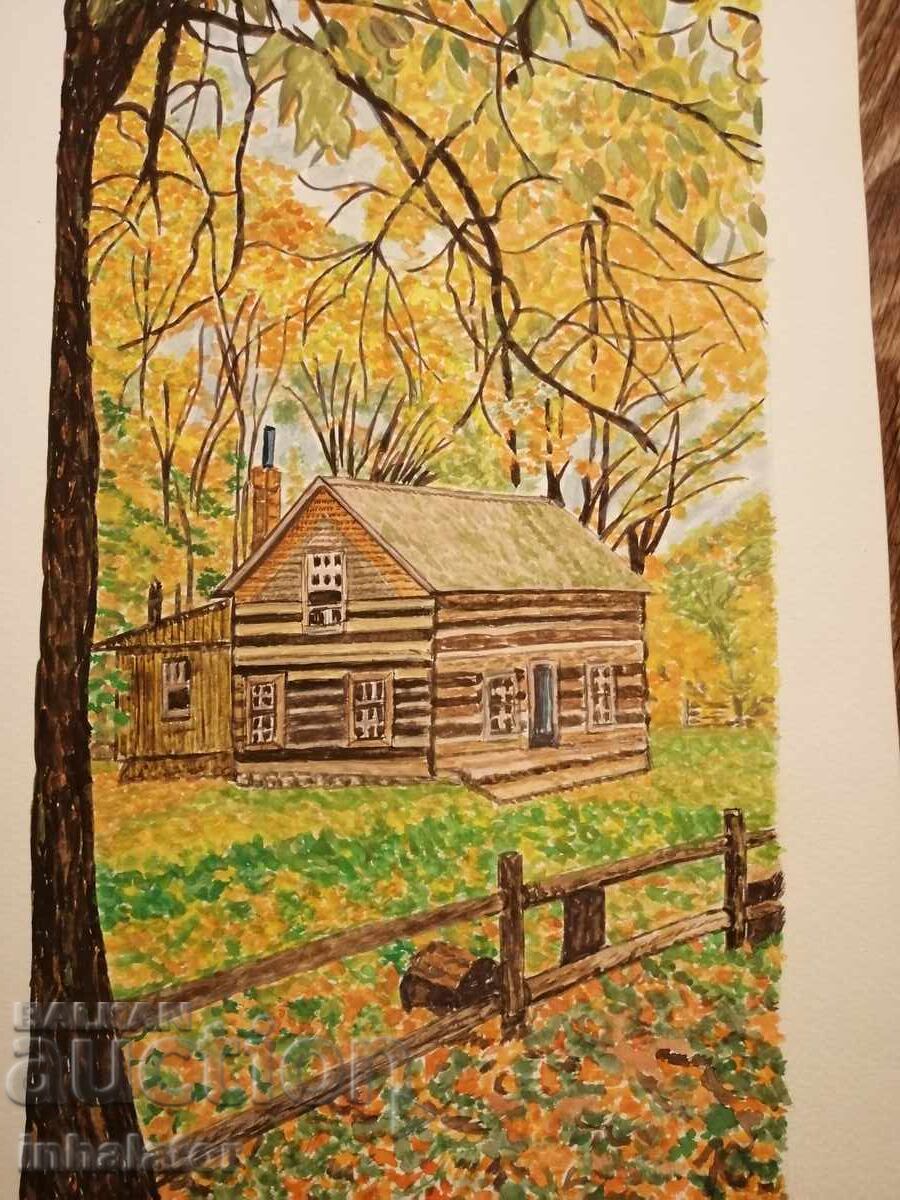 Watercolor The hut 28-16 cm with price 25.00 BGN | € 12.78