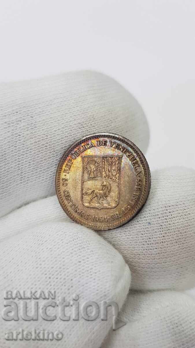 Συλλεκτικό ασημένιο νόμισμα 50 σεντίμος 1954 Βενεζουέλα με τιμή 18.00 BGN | € 9.20 Συλλεκτικό ασημένιο νόμισμα 50 σεντίμος 1954 Βενεζουέλα με τιμή 18.00 BGN | € 9.20