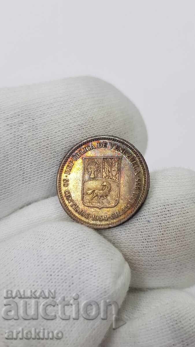 Συλλεκτικό ασημένιο νόμισμα 50 σεντίμος 1954 Βενεζουέλα Συλλεκτικό ασημένιο νόμισμα 50 σεντίμος 1954 Βενεζουέλα
