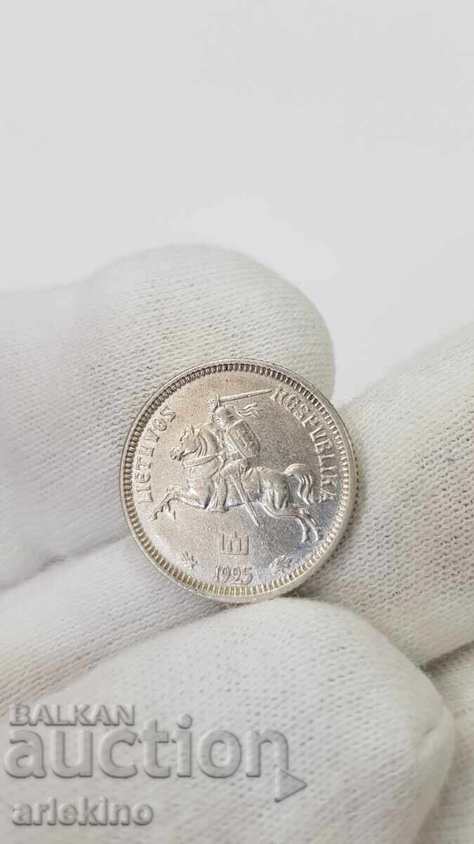 Rare silver coin 1 litas - 1925 g. Lithuania with luster