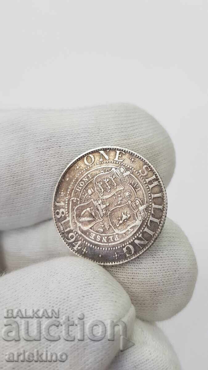 Аукцион Рядка сребърна монета 1 шилинг 1894г Великобритания Виктория