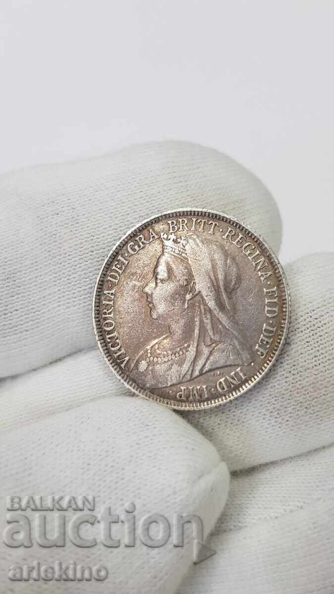 Рядка сребърна монета 1 шилинг 1894г Великобритания Виктория - 5