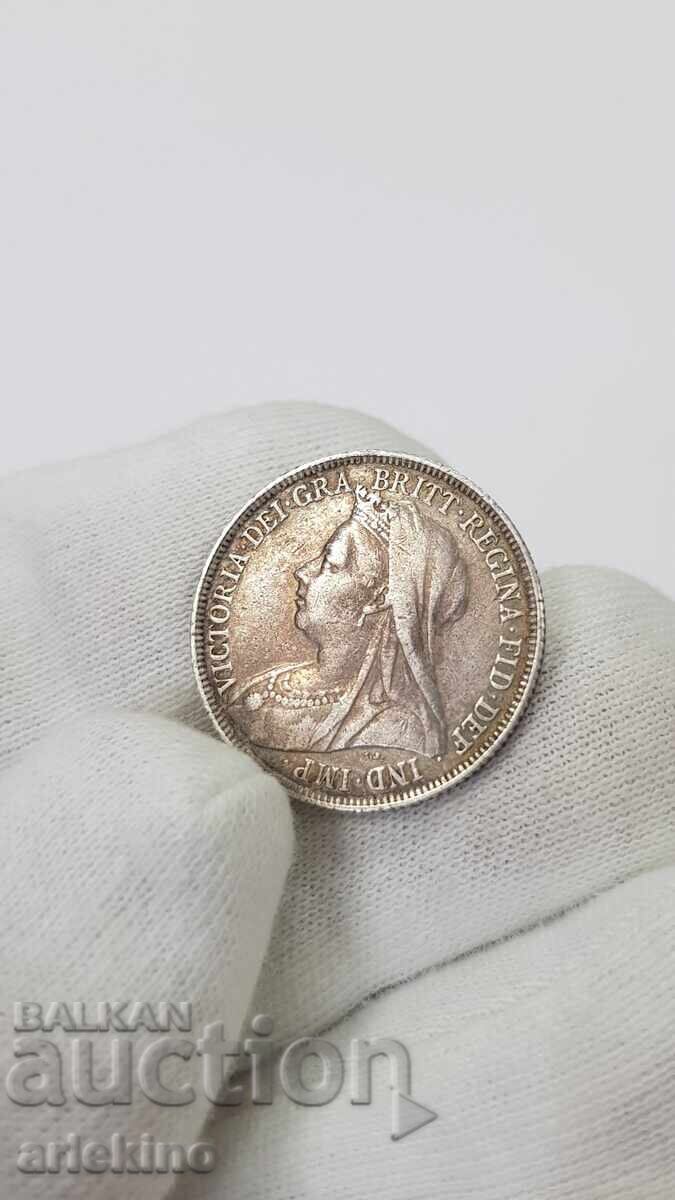 Рядка сребърна монета 1 шилинг 1894г Великобритания Виктория - 6