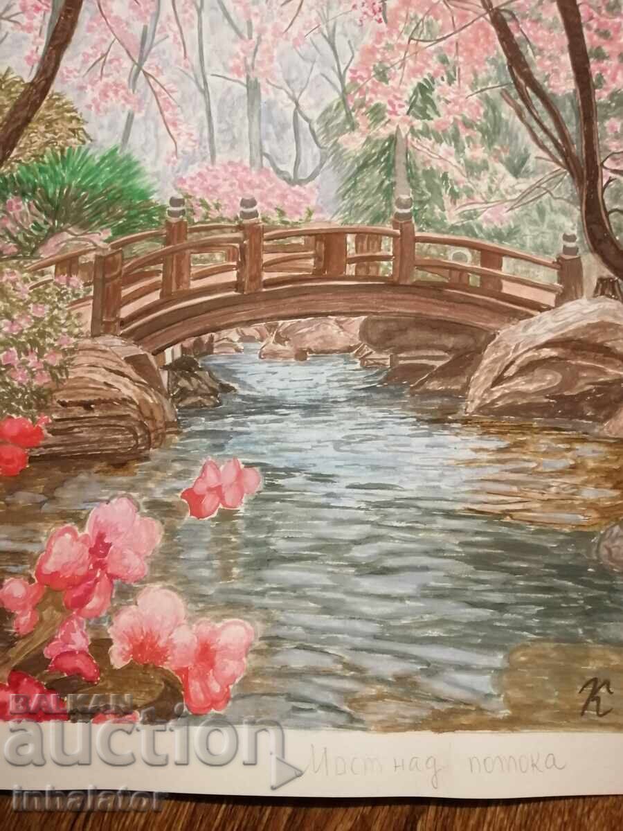 Licitație Acuarelă pod peste Pârâu 27 - 39 cm